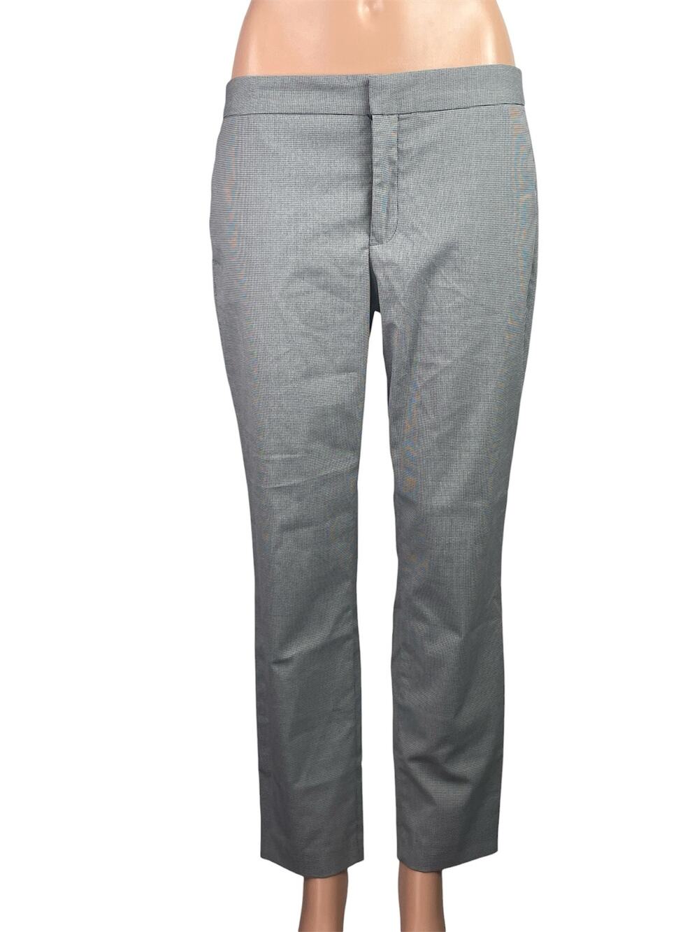 Zara Women's Black White Houndstooth Mid Rise Straight Trousers Dress Pants Sz 6